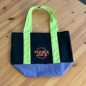 Trader Joe's Black and Purple Tote with Neon Green Straps
